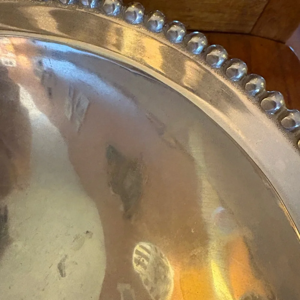 Mariposa Beaded Aluminum Bowl 11” Serving Bowl Made in Mexico Handcrafted